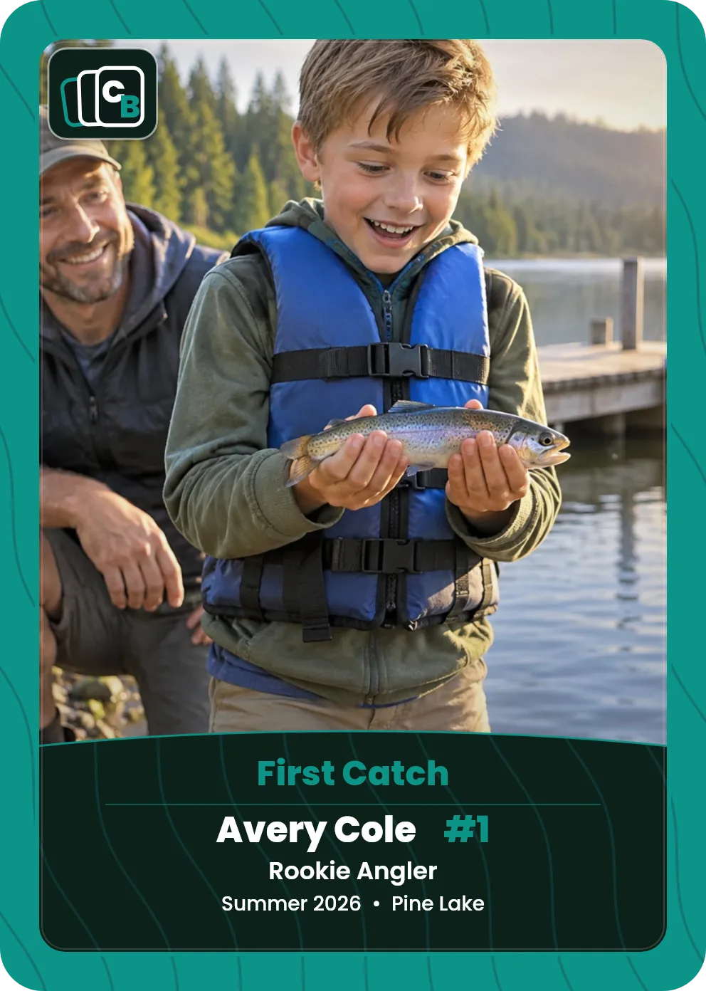 Custom event keepsake trading card made from a personal photo, with a personalized nameplate. custom.
