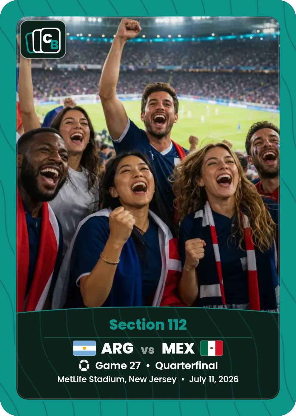 Custom soccer fan trading card made from a personal photo, with a personalized nameplate. soccer.