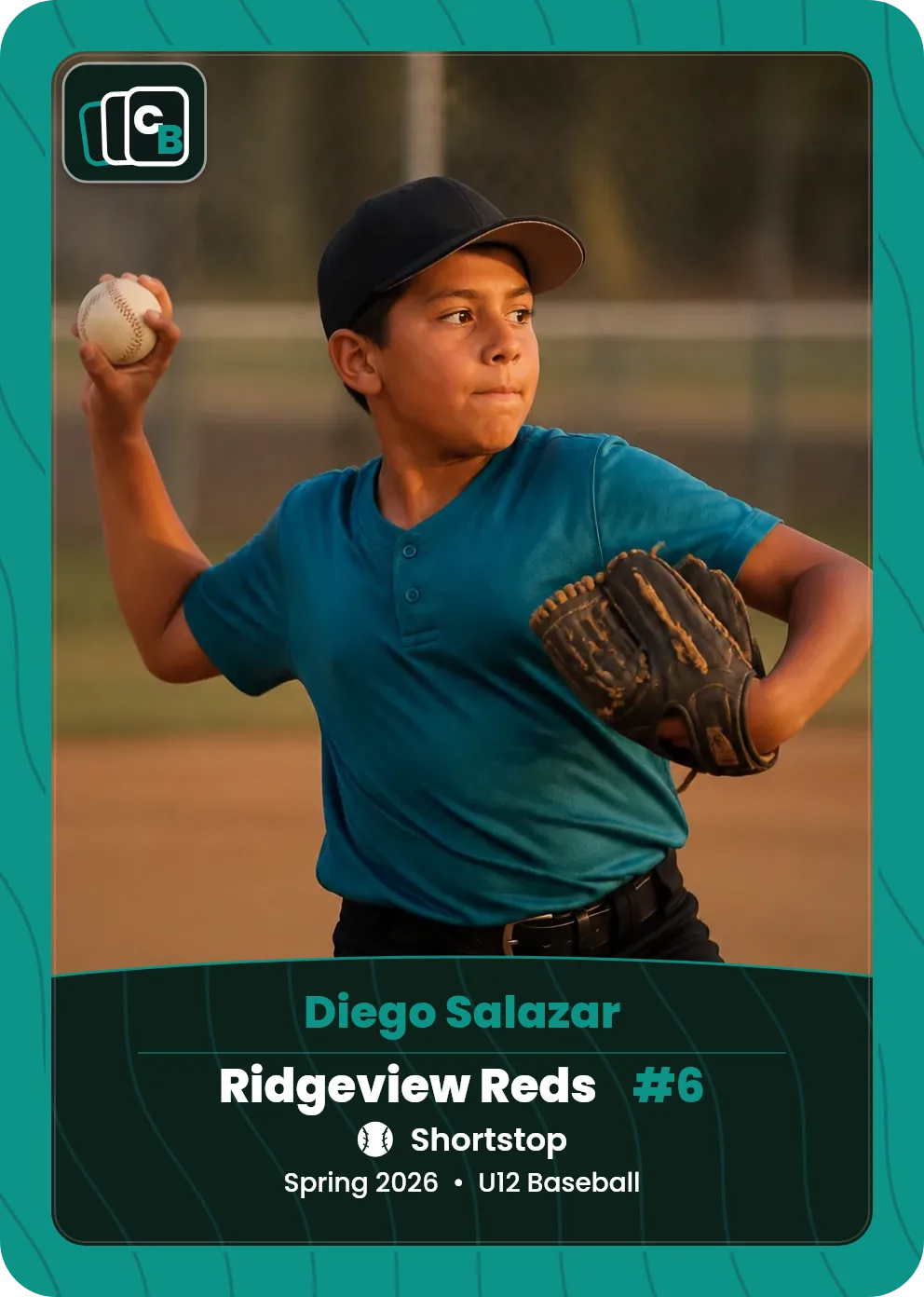 Custom baseball trading card made from a player photo, with team, position, and season on the nameplate