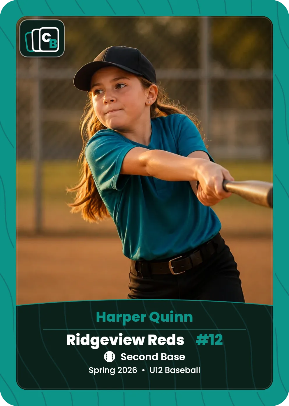 Custom baseball trading card made from a player photo, with team, position, and season on the nameplate