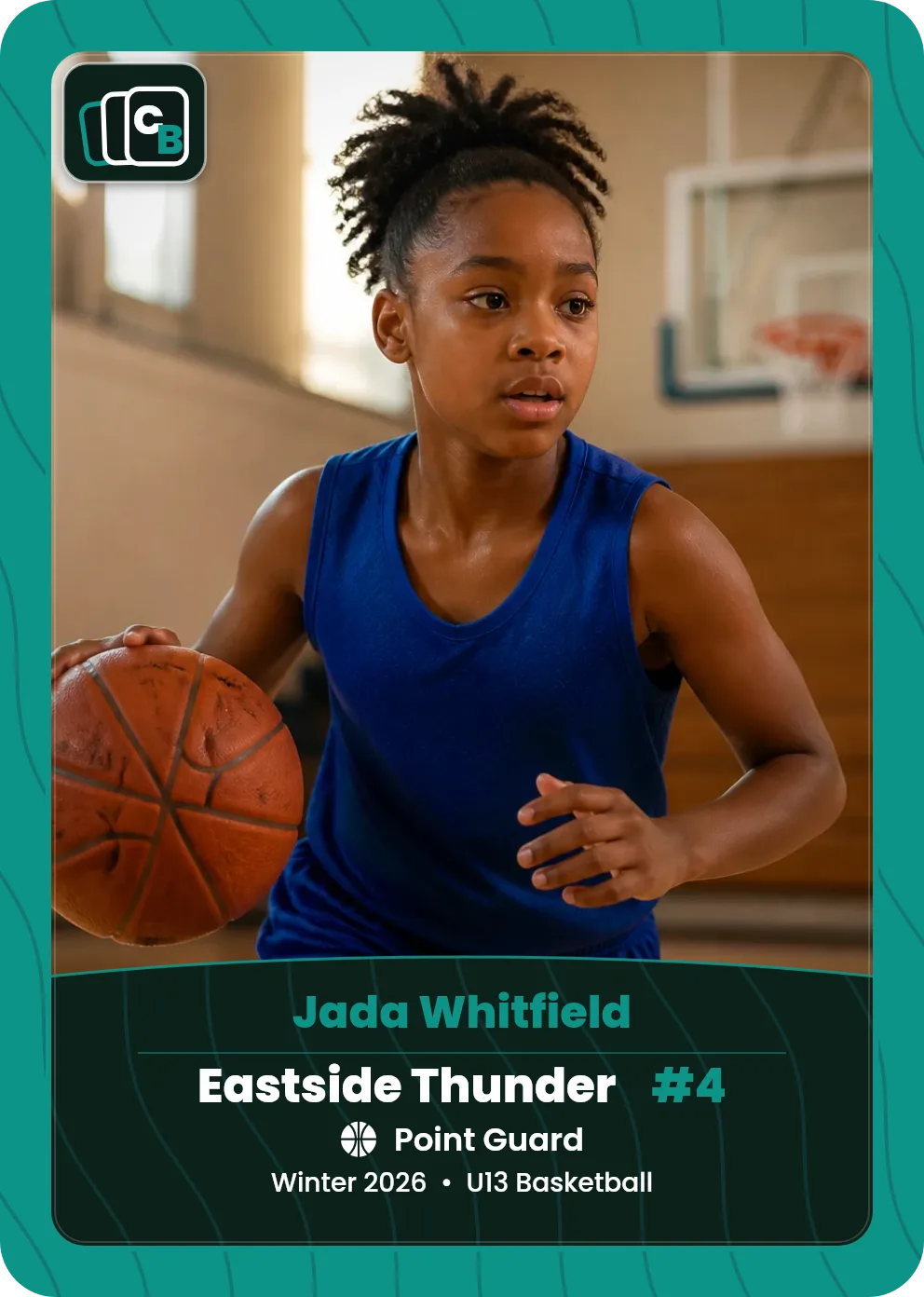 Custom basketball trading card made from a player photo, with team, position, and season on the nameplate