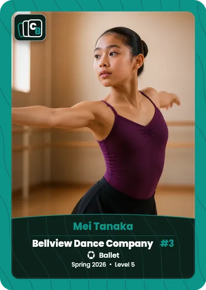 Custom dance trading card made from a player photo, with team, position, and season on the nameplate