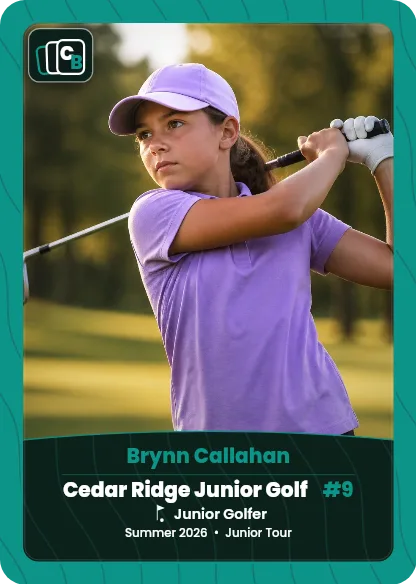 Custom golf trading card made from a player photo, with team, position, and season on the nameplate