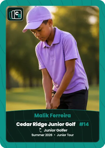 Custom golf trading card made from a player photo, with team, position, and season on the nameplate