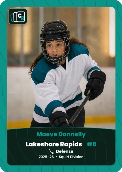 Custom hockey trading card made from a player photo, with team, position, and season on the nameplate