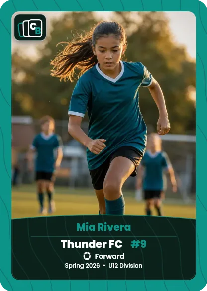 Custom soccer trading card made from a player photo, with team, position, and season on the nameplate