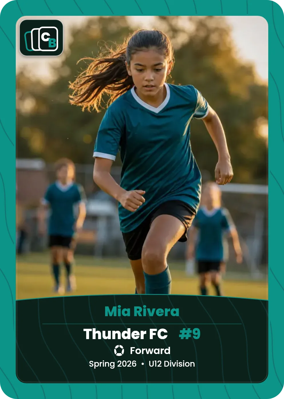 Custom soccer trading card made from a player photo, with team, position, and season on the nameplate