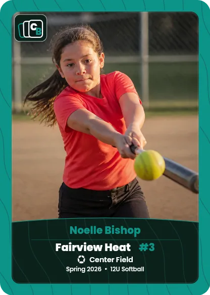 Custom softball trading card made from a player photo, with team, position, and season on the nameplate