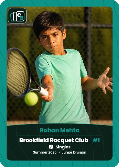 Custom tennis trading card made from a player photo, with team, position, and season on the nameplate