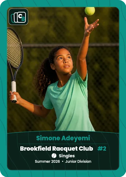 Custom tennis trading card made from a player photo, with team, position, and season on the nameplate