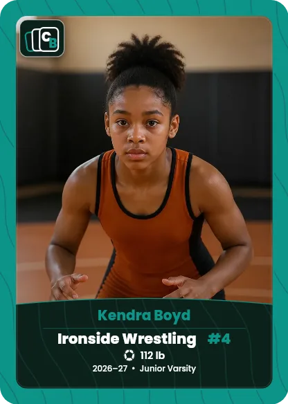 Custom wrestling trading card made from a player photo, with team, position, and season on the nameplate